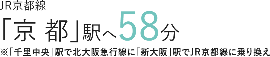 JR京都線「京都」駅へ58分※「千里中央」駅で北大阪急行線に「新大阪」駅でJR京都線に乗り換え